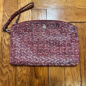 Lodis Leather Burgundy Woven Wristlet Clutch | Quiet Luxury Chic